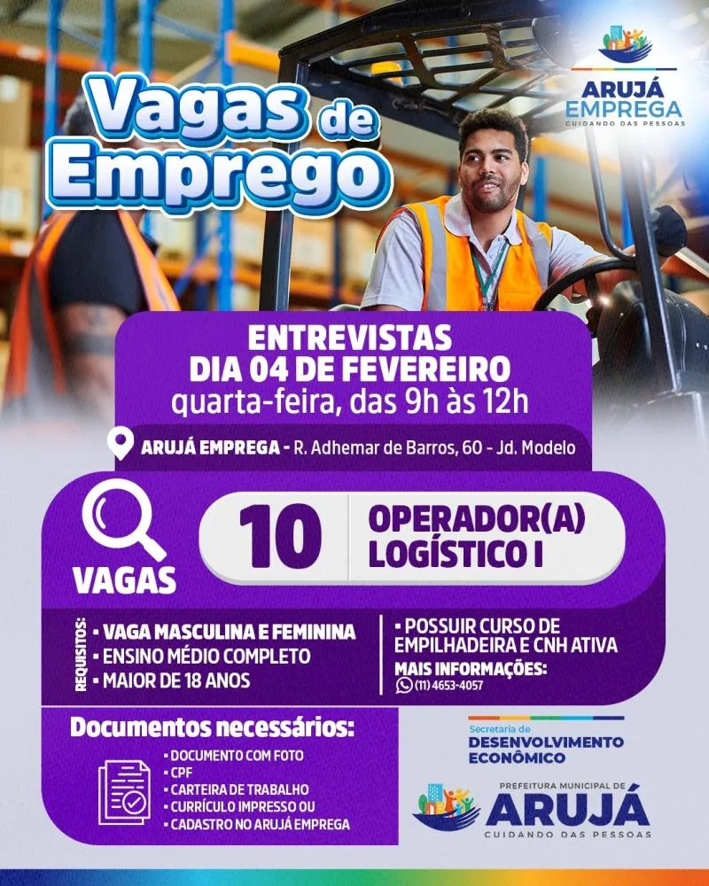 NOVAS VAGAS DE EMPREGO EM ARUJÁ