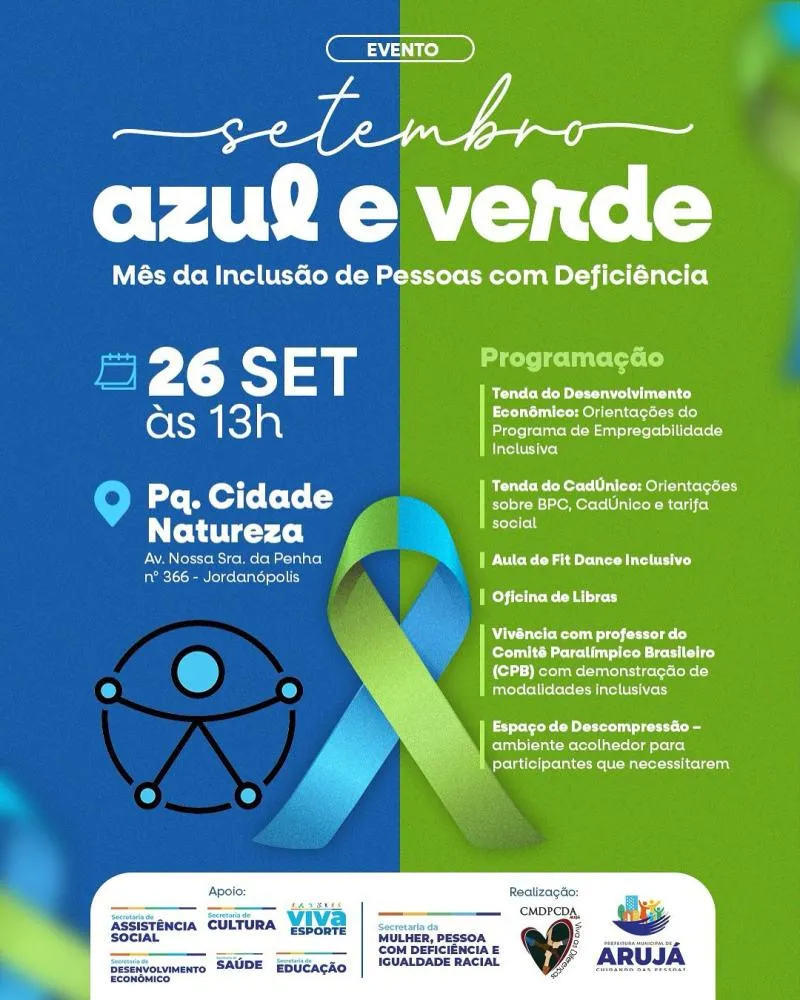 Arujá celebra Setembro Azul e Verde com programação inclusiva