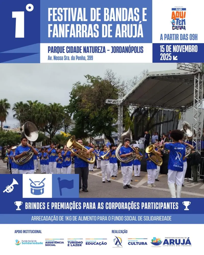 Arujá sediará o 1º Festival de Bandas e Fanfarras no Parque Cidade Natureza