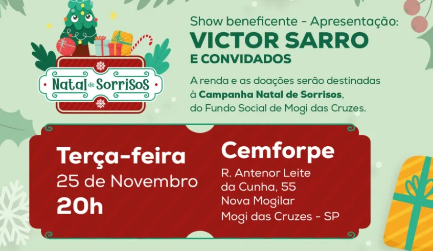 Show beneficente com Victor Sarro une humor e solidariedade em Mogi