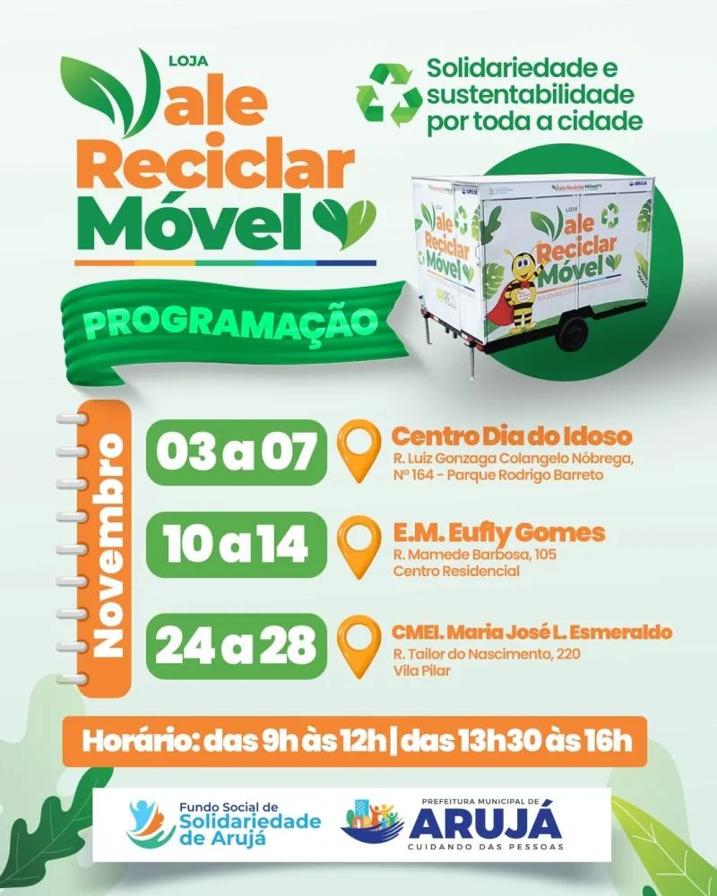 Arujá lança versão móvel do projeto Vale Reciclar no Dia dos Fundos Sociais